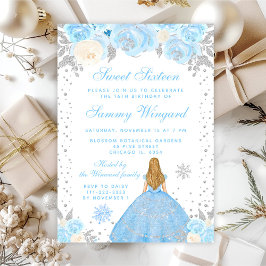 Invitación Blue Winter Blonde Hair Princess Dulce