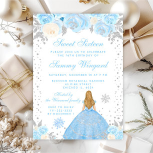 Invitación Blue Winter Blonde Hair Princess Dulce