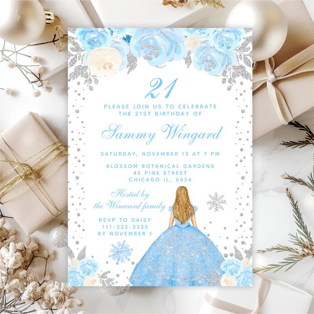Invitación Blue Winter Blonde Hair Princess Fiesta de cumplea (Subido por el creador)