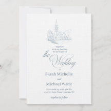 Blue Winter Church Calligraphy Wedding Invitation