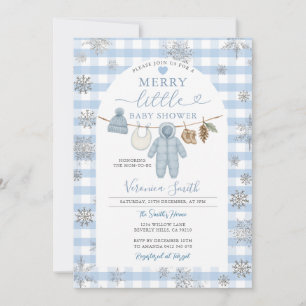 Invitación Blue Winter Clothesline Merry Little Baby Shower