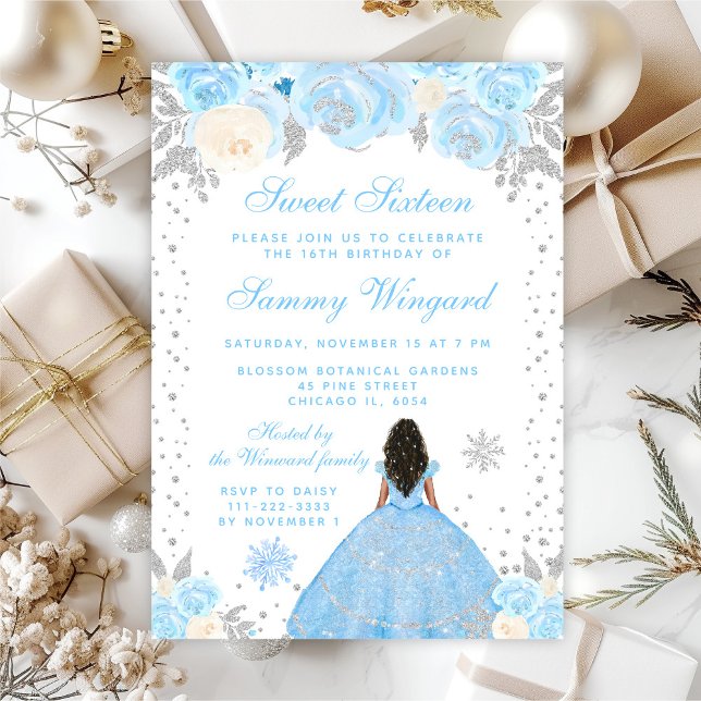 Invitación Blue Winter Dark Skin Princess Dulce (Subido por el creador)
