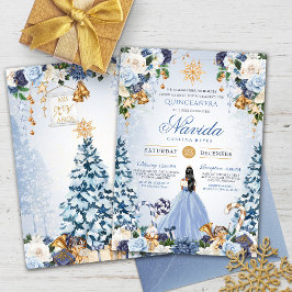 Invitación Blue Winter Floral Snow Princess Holiday Quince