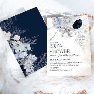 Invitación Blue Winter Flower Watercolor Bridal Shower