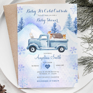 Invitación Blue Winter Mountain Woodland Baby Shower