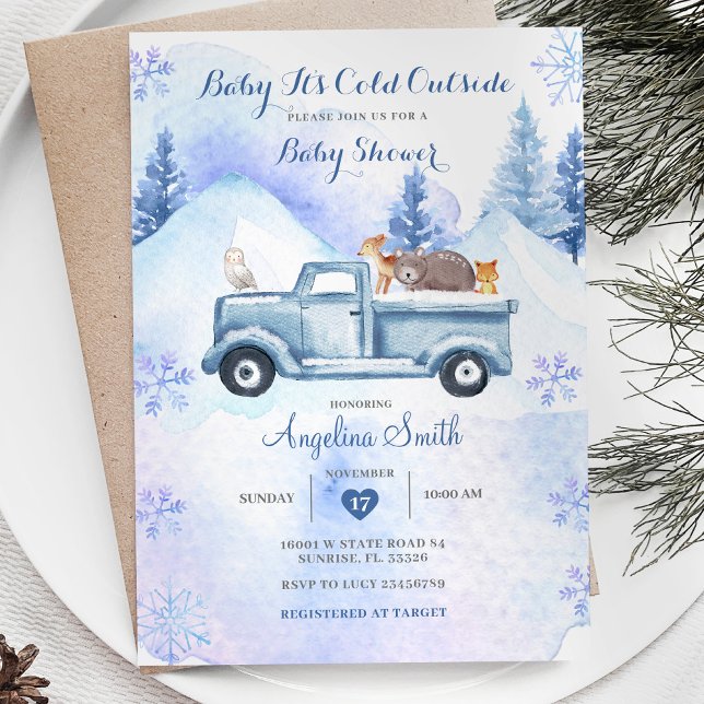 Invitación Blue Winter Mountain Woodland Baby Shower (Subido por el creador)