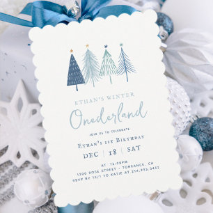Invitación Blue Winter Onderland Boy primer cumpleaños