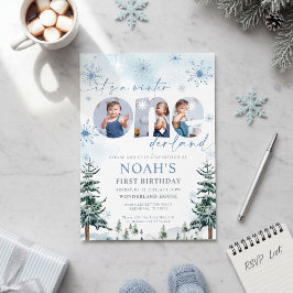 Invitación Blue Winter Onederland Boy Bday Photo Invitation