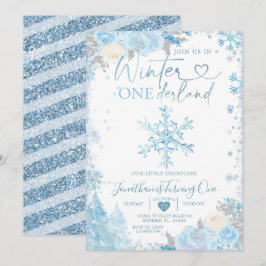 Invitación Blue Winter Onederland Snowflake Primer cumpleaños