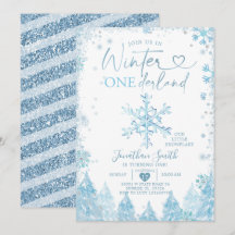 Blue Winter Onederland Snowflake Primer cumpleaños