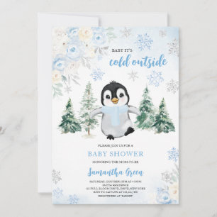 Invitación Blue Winter Penguin Baby Shower