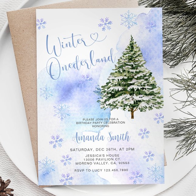 Invitación Blue Winter Pine Tree Onederland 1er cumpleaños (Subido por el creador)