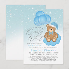 Invitación Blue Winter Sleepy Bear Balloons Boy Baby Shower