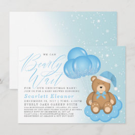Invitación Blue Winter Sleepy Bear Balloons Boy Baby Shower