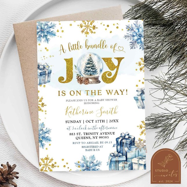 Invitación Blue Winter Snow Globe Bundle of Joy Baby Shower (Subido por el creador)
