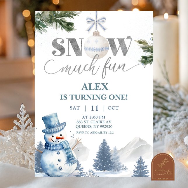 Invitación Blue Winter Snow Much Fun To Be One Birthday (Subido por el creador)