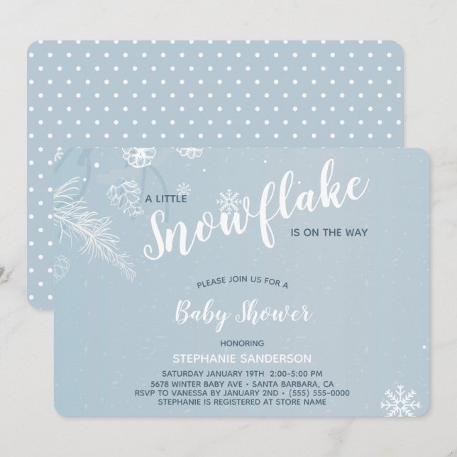 Invitación Blue Winter Snowflake Baby Shower para niños (Anverso / Reverso)