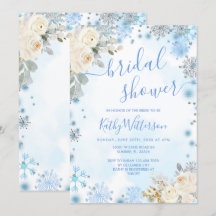 Blue Winter Snowflake Floral Bridal Shower