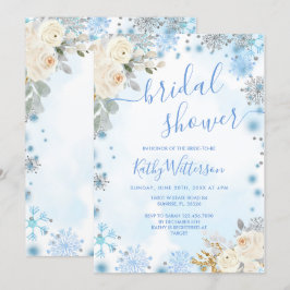 Invitación Blue Winter Snowflake Floral Bridal Shower