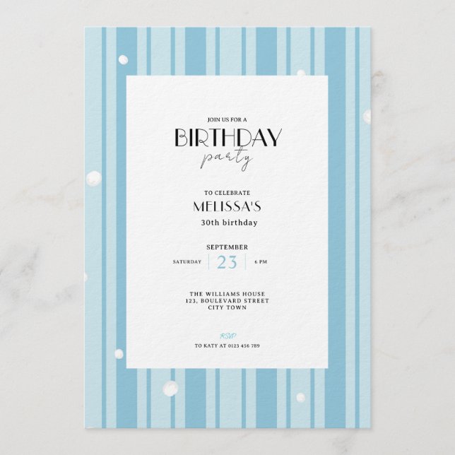 Invitación Blue Winter Stripes Pattern - 30th Birthday (Anverso)