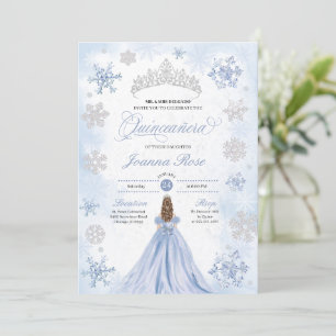Invitación Blue Winter Wonderland Snowflake Quinceanera