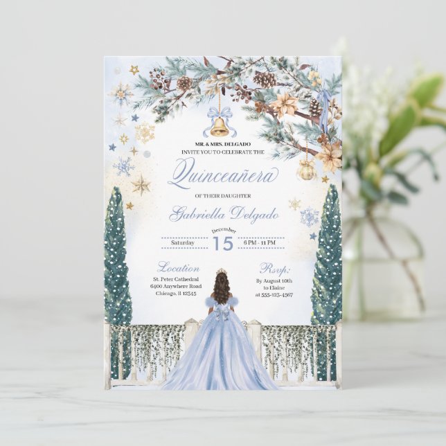 Invitación Blue Winter Wonderland Snowflake Quinceanera (Anverso de pie)