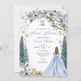 Invitación Blue Winter Wonderland Snowflake Sweet 16