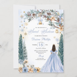 Invitación Blue Winter Wonderland Snowflake Sweet 16