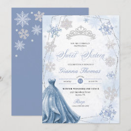 Invitación Blue Winter Wonderland Snowflake Sweet 16