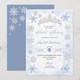 Invitación Blue Winter Wonderland Snowflake Sweet 16