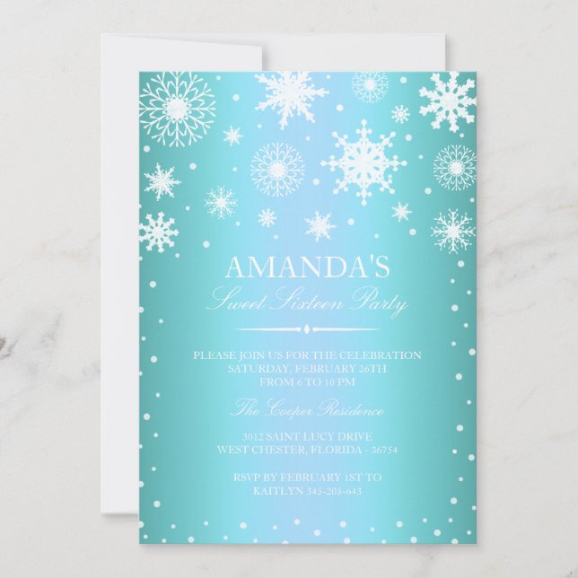 Invitación Blue Winter Wonderland Sweet 16 (Anverso)
