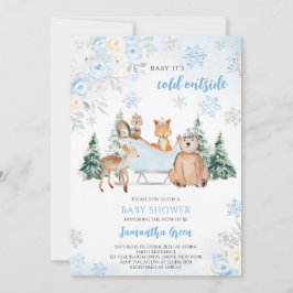 Invitación Blue Winter Woodland Baby Shower