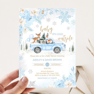 Invitación Blue Winter Woodland Truck Baby Shower