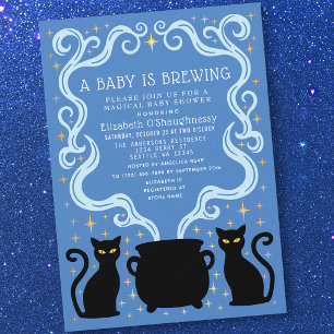 Invitación Blue Witchy Baby está Preparando el Baby Shower de