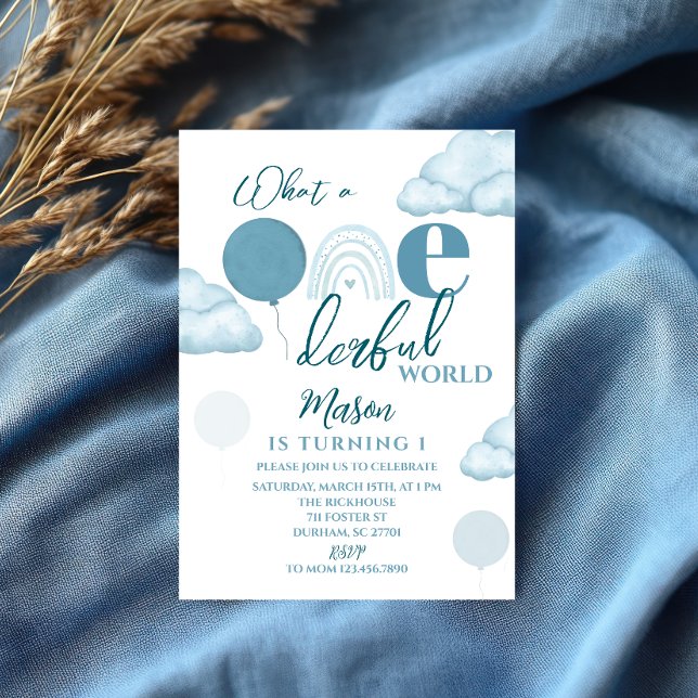 Invitación Blue Wonderful World First Birthday Invitation (Subido por el creador)