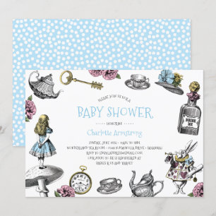 Invitación Blue Wonderland Baby Shower con puntos polka