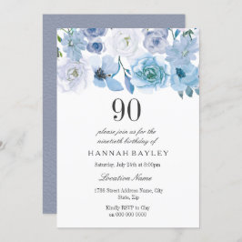 Invitación Blue Wonderland Gray Flower Invite a los 90 cumple