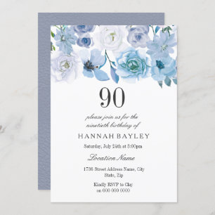 Invitación Blue Wonderland Gray Flower Invite a los 90 cumple