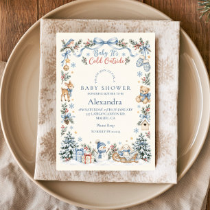 Invitación Blue Woodland Baby Está Frío Afuera
