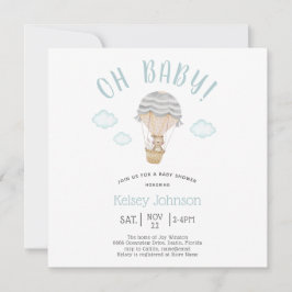 Invitación Blue Woodland Teddy Bear Bunny Baby Shower