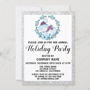 Invitación Blue Wreath Christmas Company Fiesta de Navidad Pl