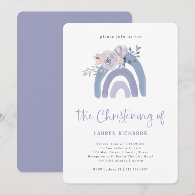 Invitación Blue y Purple Boho Dusty | Cristalización del arco (Anverso / Reverso)