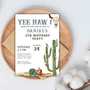 Invitación Blue Yee Haw Western Rodeo Cowboy Cumpleaños
