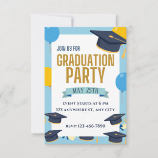 Invitación Blue Yellow Colorful Graduation Party Invitation
