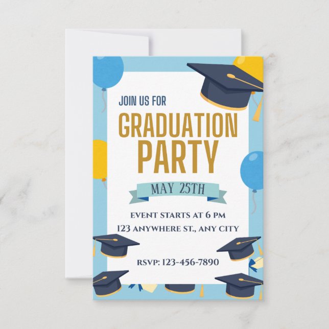 Invitación Blue Yellow Colorful Graduation Party Invitation (Anverso)