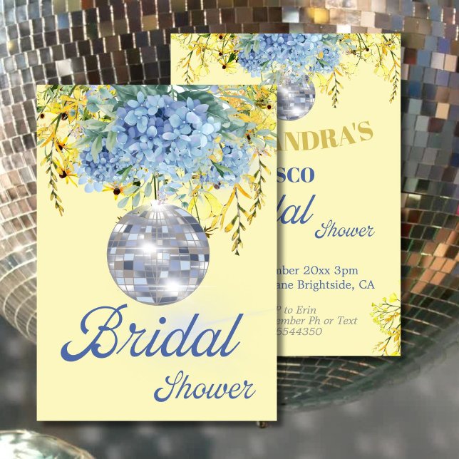Invitación Blue Yellow Floral Disco Bridal Shower (Subido por el creador)