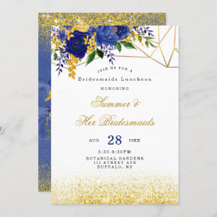Invitación Blue Yellow Gold Floral Bridesmaids Luncheon