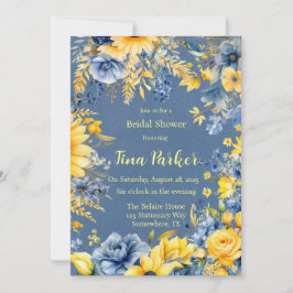 Invitación Blue Yellow Peony Watercolor Brillante Shower