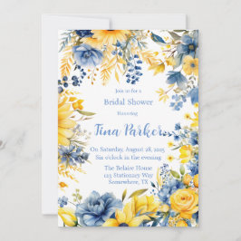 Invitación Blue Yellow Peony Watercolor Brillante Shower