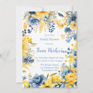 Invitación Blue Yellow Peony Watercolor Brillante Shower